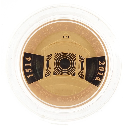 1190 - Elizabeth II 2014 gold proof two pound coin commemorating 500th Anniversary of Trinity House with ce... 