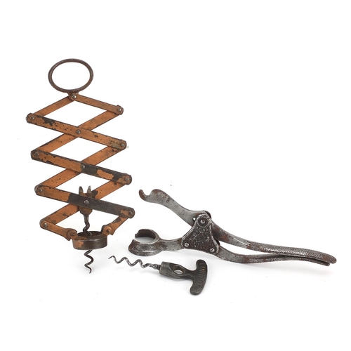 167 - Corkscrews and bottle openers including Lund Patent and J Heeley & Sons Ltd, the largest 20cm in len... 