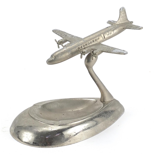 1377 - Aviation interest chrome plated aeroplane ashtray, 25cm in length