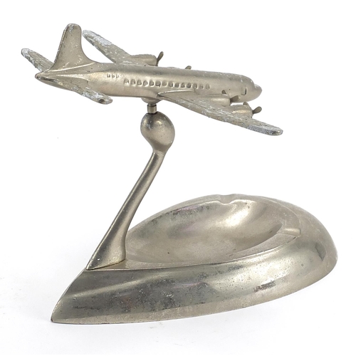 1377 - Aviation interest chrome plated aeroplane ashtray, 25cm in length