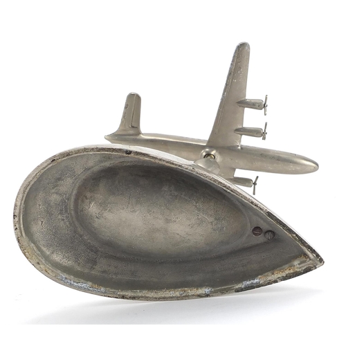 1377 - Aviation interest chrome plated aeroplane ashtray, 25cm in length