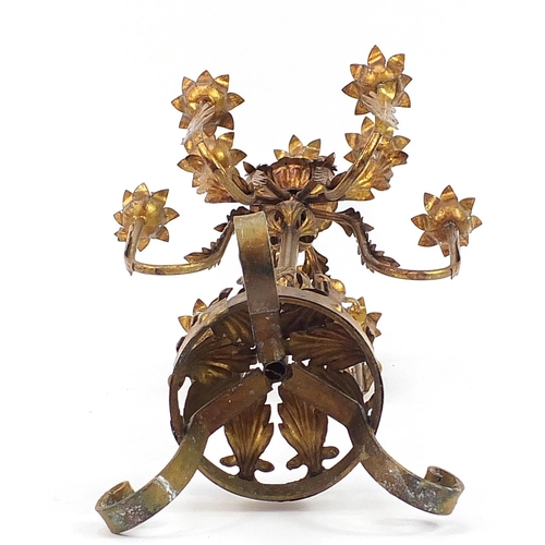 255 - Ornate gilt metal ten branch candelabrum, 97cm high