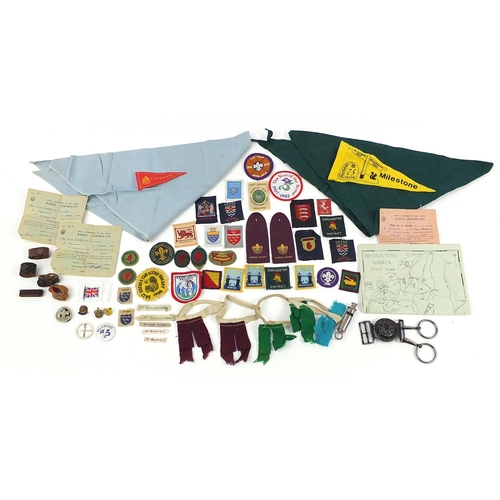 474 - Boy Scouts collectables including badges, buckle and whistle