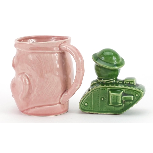 1388 - Military interest Old Bill pink glazed mug and a propaganda tank money box inscribed Where's that Bl... 