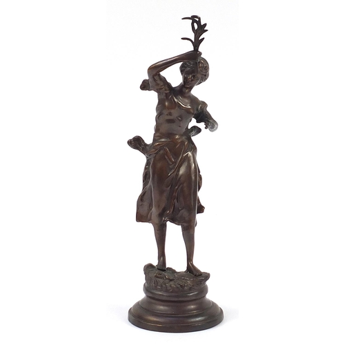 467 - After Rousseau, large bronze figurine of a female in a dress, 50cm high