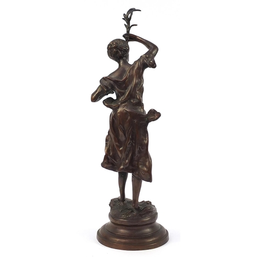 467 - After Rousseau, large bronze figurine of a female in a dress, 50cm high