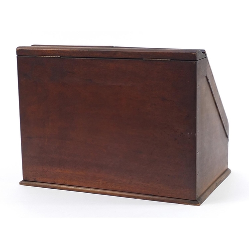 262 - Victorian mahogany slope front stationary cabinet with perpetual calendar, 34.5cm H x 45.5cm W x 29c... 