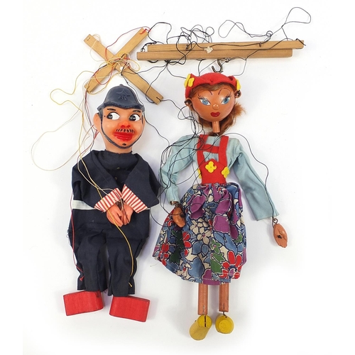 Two vintage puppets with boxes comprising Pelham Dutch girl and ...