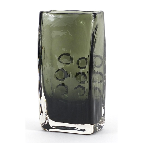 5 - Geoffrey Baxter for Whitefriars, mobile phone glass vase in sage green, 16.5cm high