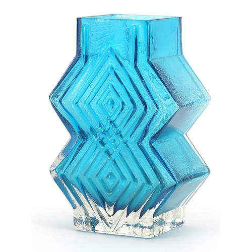 4 - Geoffrey Baxter for Whitefriars, double diamond glass vase in kingfisher blue, 16cm high