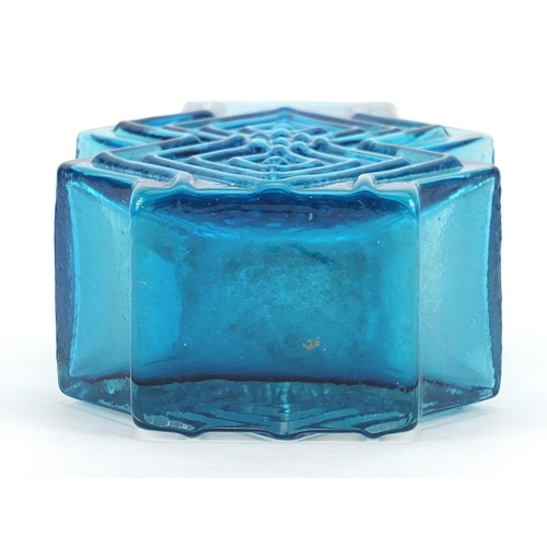 4 - Geoffrey Baxter for Whitefriars, double diamond glass vase in kingfisher blue, 16cm high