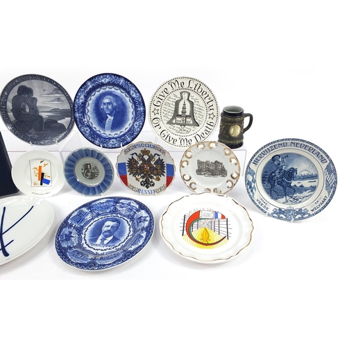 546 - Continental porcelain plates and a tankard including St Petersburg and a Meissen example with blue c... 