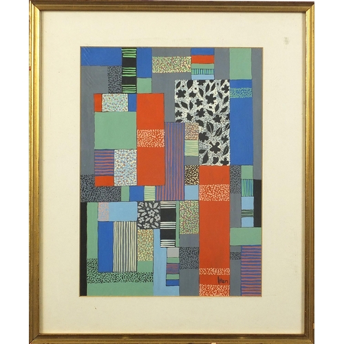 122 - Abstract composition, geometric shapes, European school mixed media, mounted, framed and glazed, 32c... 