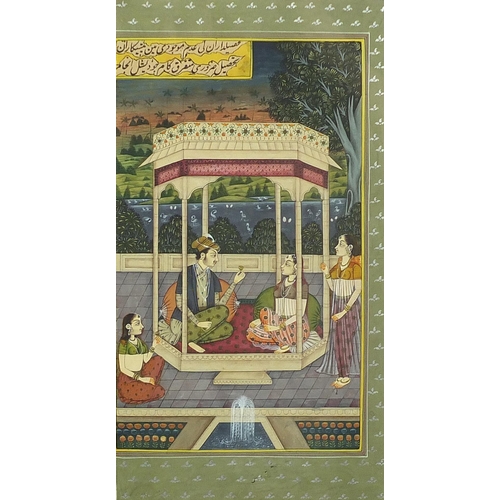 121 - Seated figures with attendants, pair of Indian Mughal school watercolours, each mounted, framed and ... 