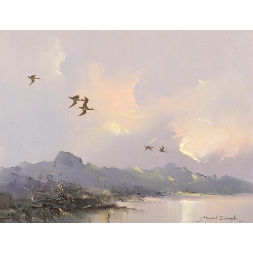 251 - Howard Devonald - Birds in flight, pair of oil on canvasses, mounted and framed, each 44cm x 34cm ex... 