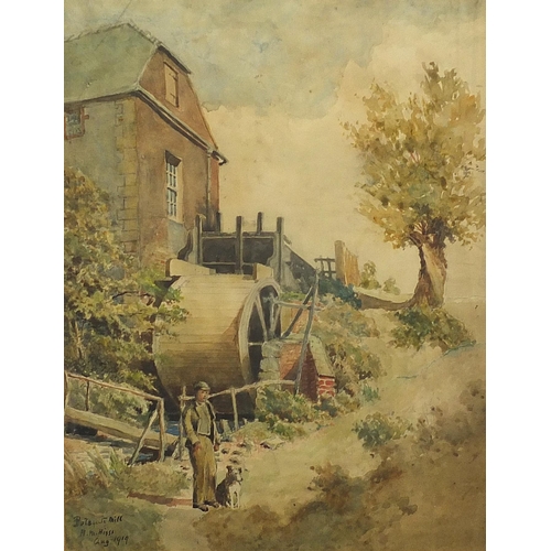 489 - H Higgs 1919 - Polegate Mill, Sussex, early 20th century watercolour, mounted, framed and glazed, 44... 