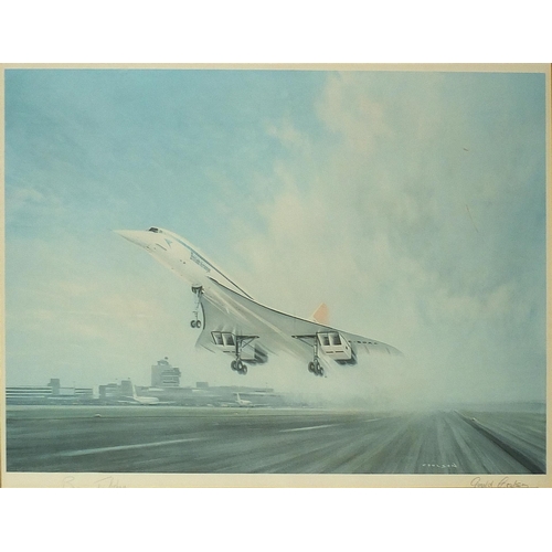 1397 - Gerald Coulson - Concorde taking off from a runway, pencil signed print in colour, also signed by pi... 