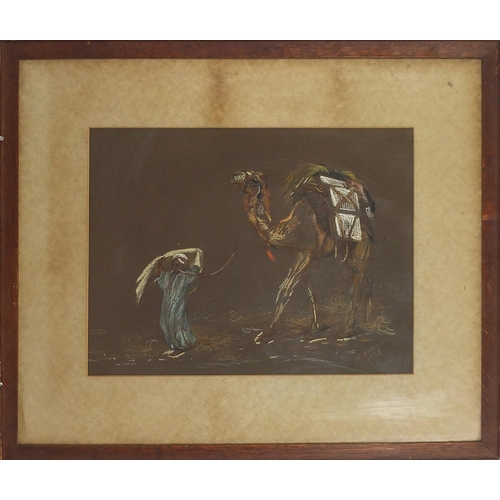 30 - Nellie Hadden 1909 - Bedouin and camel, early 20th century pastel, mounted, framed and glazed 41.5cm... 