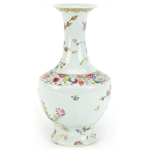 45 - Chinese porcelain vase hand painted in the famille rose palette with birds amongst flowers, six figu... 