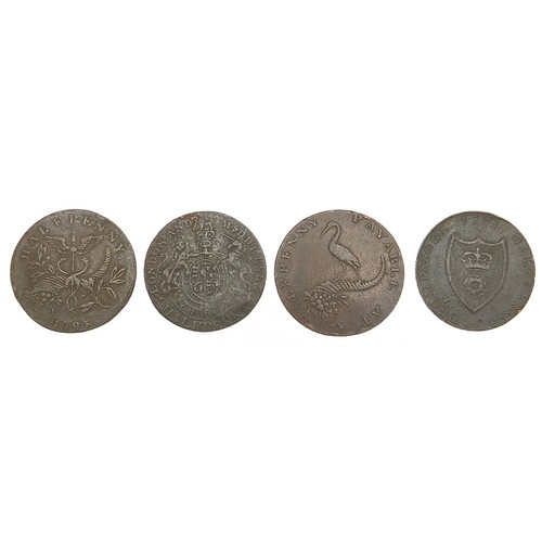 1266 - Four late 18th century halfpenny tokens including Isaac Newton