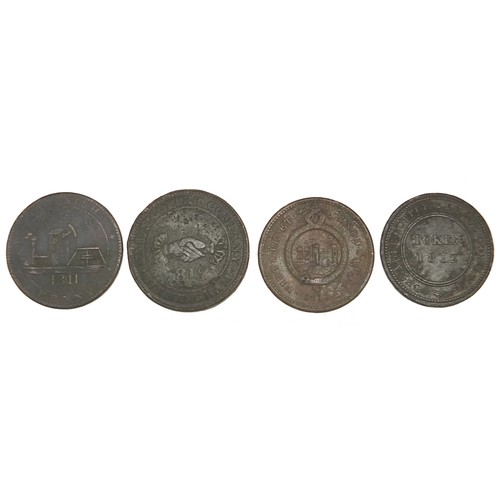 1265 - Four early 19th century one penny copper tokens