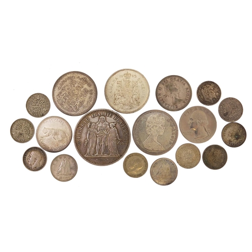 1264 - British and world coinage, some silver including French 1967 ten francs and Canadian fifty cents, to... 