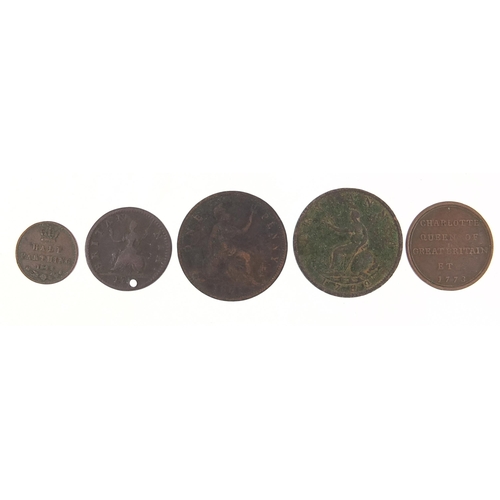 1267 - George III and later British coinage including 1843 half farthing and 1773 Queen Charlotte token