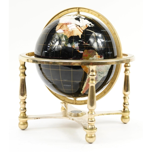 983 - Large gilt brass specimen rotating table globe with compass to the base, 48cm high