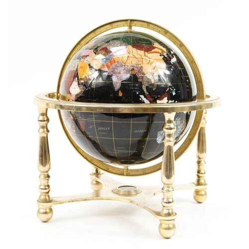 983 - Large gilt brass specimen rotating table globe with compass to the base, 48cm high