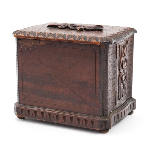 266 - Black Forest carved wood smoker's pipe box with base drawer, 18.5cm H x 21.5cm W x 17.5cm D