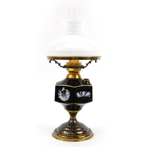 984 - Oil lamp with glass shade, 54cm high