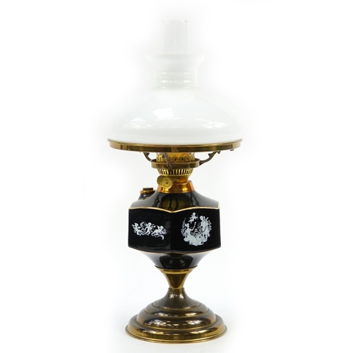 984 - Oil lamp with glass shade, 54cm high