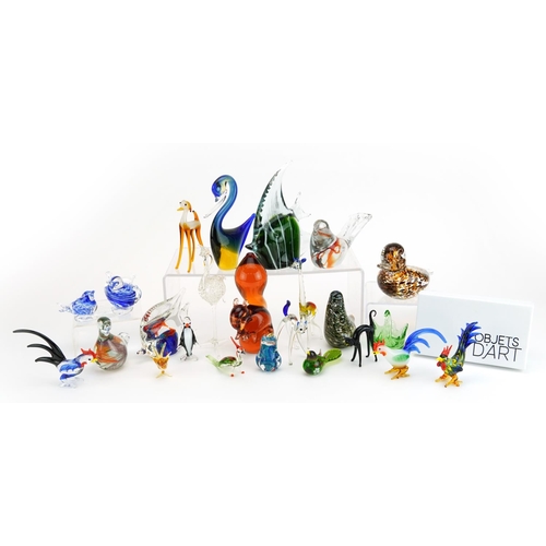 864 - Collection of glass animal sculptures including Langham, Wedgwood and Murano, the largest 16.5cm hig... 