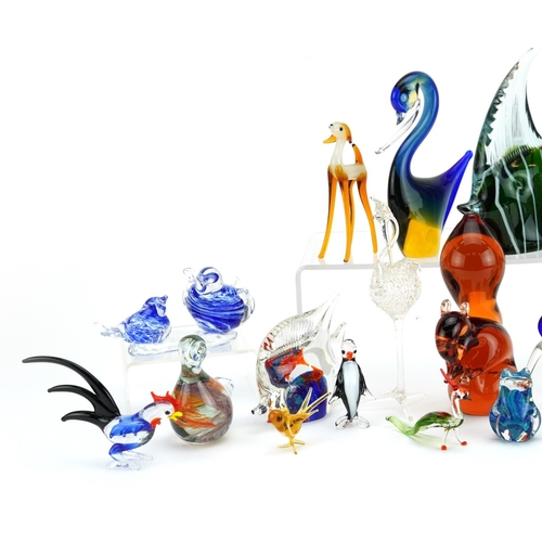 864 - Collection of glass animal sculptures including Langham, Wedgwood and Murano, the largest 16.5cm hig... 