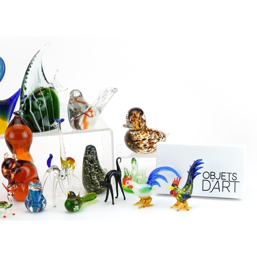 864 - Collection of glass animal sculptures including Langham, Wedgwood and Murano, the largest 16.5cm hig... 