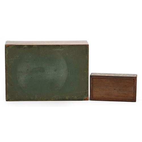 97A - Victorian Tunbridge Ware box with hinged lid and stamp box, the largest 11cm wide