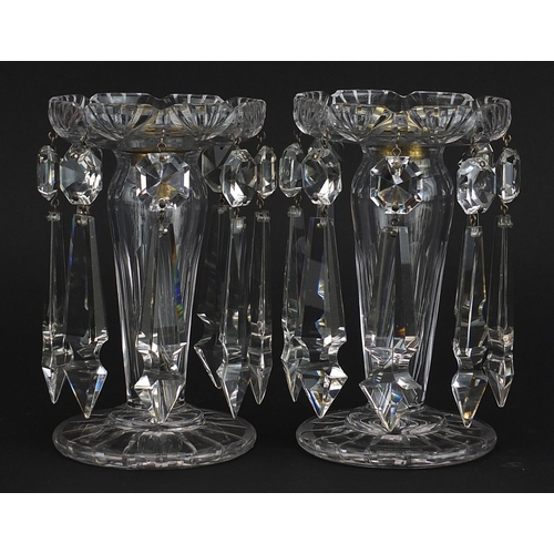 10 - Pair of William IV cut glass lustres with drops, each 15.5cm high