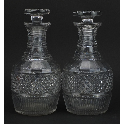 37 - Pair of 18th century Irish cut glass decanters with stoppers, each 23.5cm high