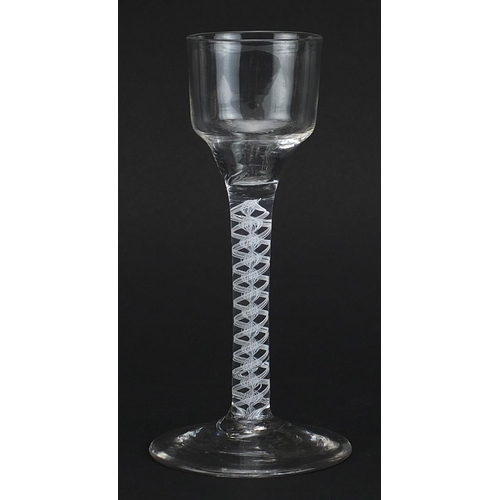 35 - 18th century wine glass with multiple opaque twist stem, 15cm high