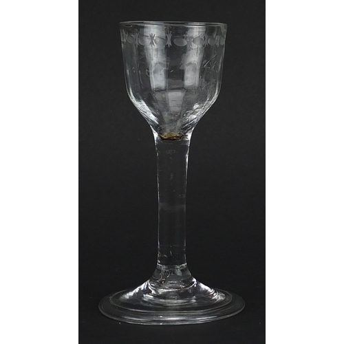 189 - 18th century wine glass with facetted bowl and folded foot, 13.5cm high