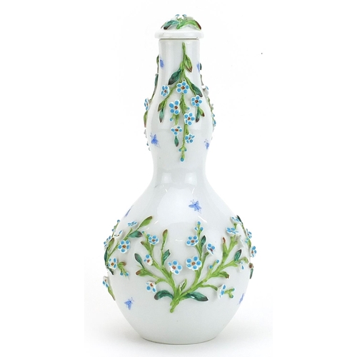 354 - In the style of Meissen, continental porcelain double gourd floral encrusted vase and cover hand pai... 