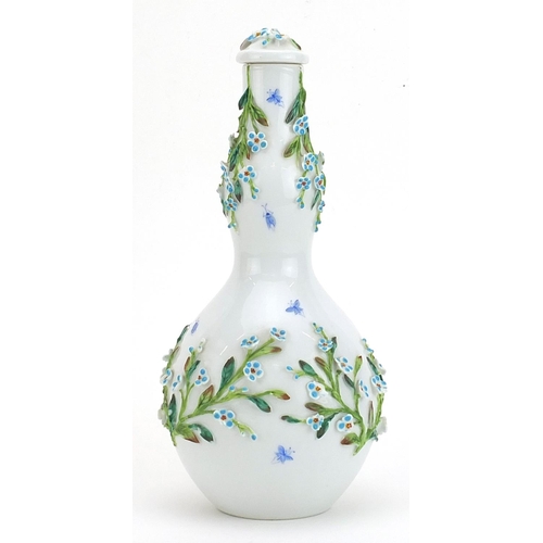 354 - In the style of Meissen, continental porcelain double gourd floral encrusted vase and cover hand pai... 