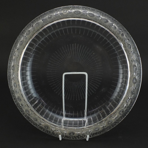 227 - Lalique, French frosted and clear glass Margeurites pattern shallow bowl etched Lalique France, 32.5... 