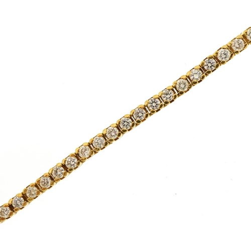 1403 - 18ct gold diamond line bracelet set with 53 diamonds, total diamond weight approximately 4ct,  the f... 