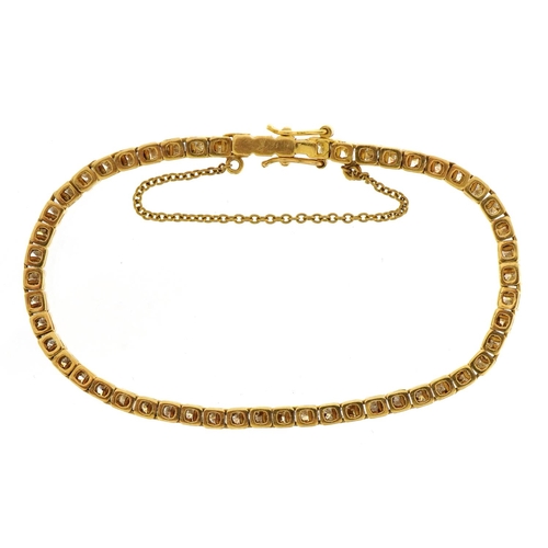 1403 - 18ct gold diamond line bracelet set with 53 diamonds, total diamond weight approximately 4ct,  the f... 