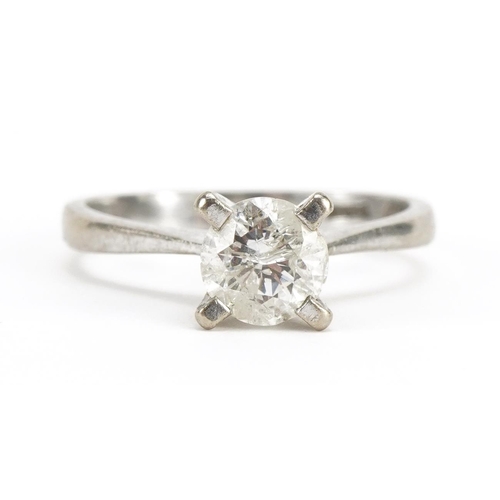 1412 - 14ct white gold diamond solitaire ring, the diamond 6.38mm in diameter, size N/O, 3.2g