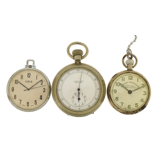 Three gentlemen's pocket watches and stop watches comprising Jockey ...