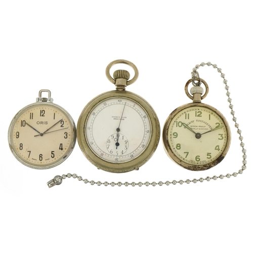 Three gentlemen's pocket watches and stop watches comprising Jockey