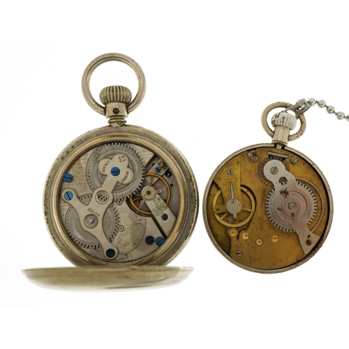 Three gentlemen's pocket watches and stop watches comprising Jockey