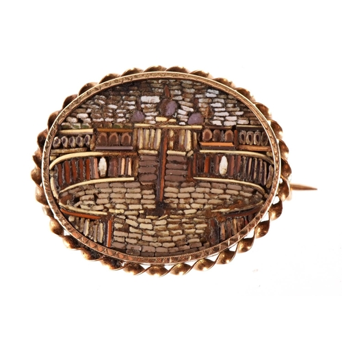 1419 - Italian micro mosaic brooch with gold mount depicting St Peters Square, Vatican City, 3cm wide, 8.7g